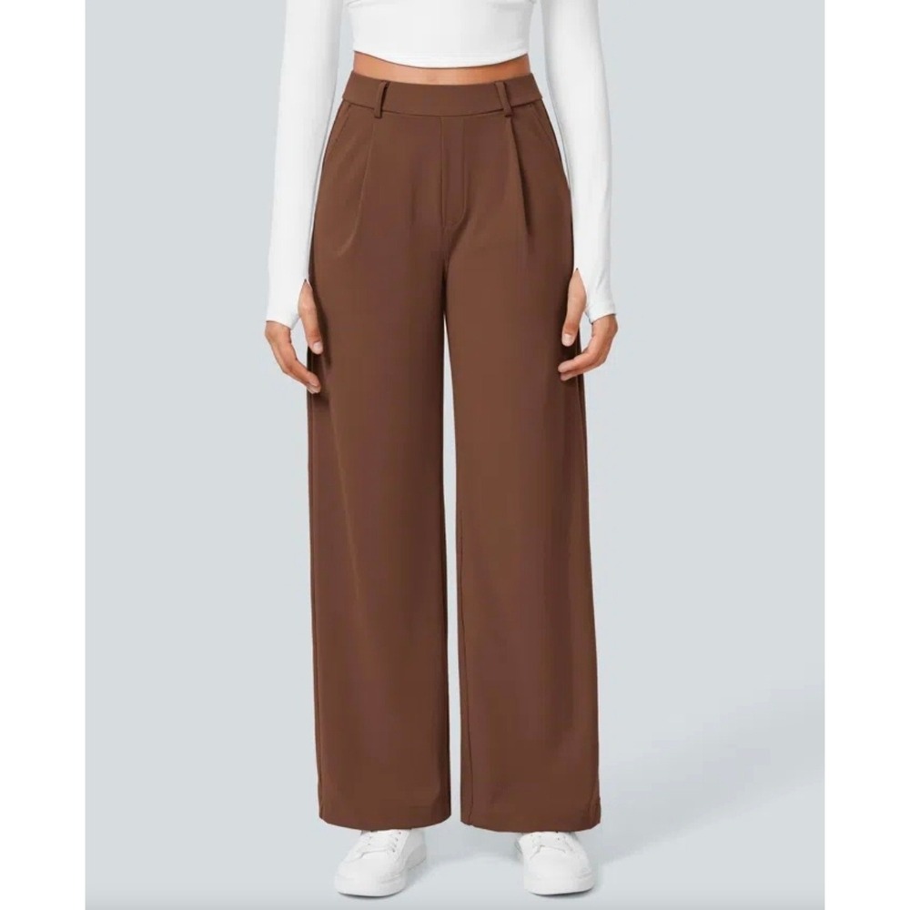 Halara Flex DayStretch High Waisted Straight Leg Work Pants Autumn Chestnut L